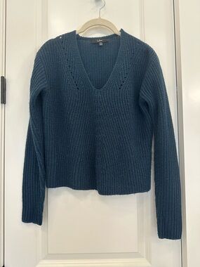Lulus Teal Blue Chunky Knit V-Neck Sweater XS Cropped Cozy